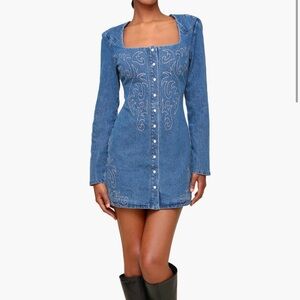 Avec Les Filles Blue Embroidered Dress